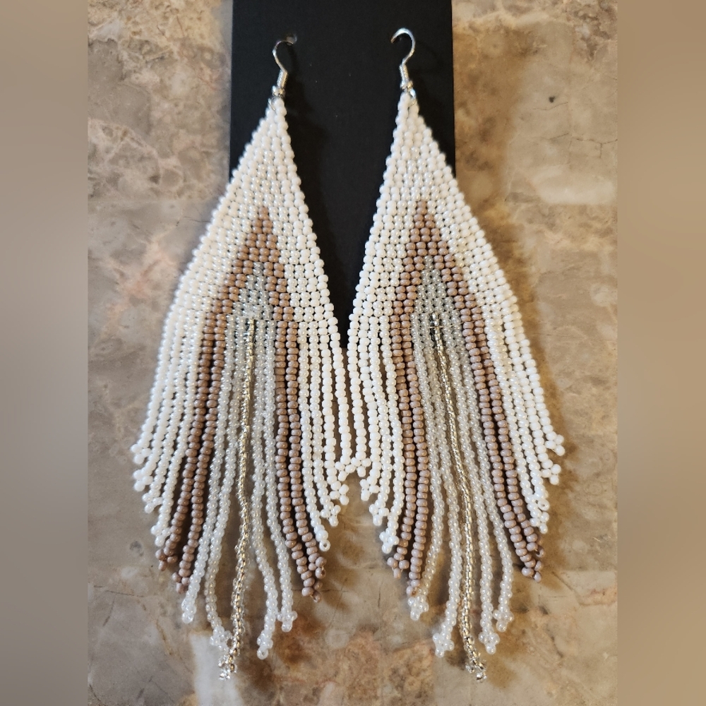 Fringe Beaded Earrings Southwestern Bohemian Cowgirl Handmade